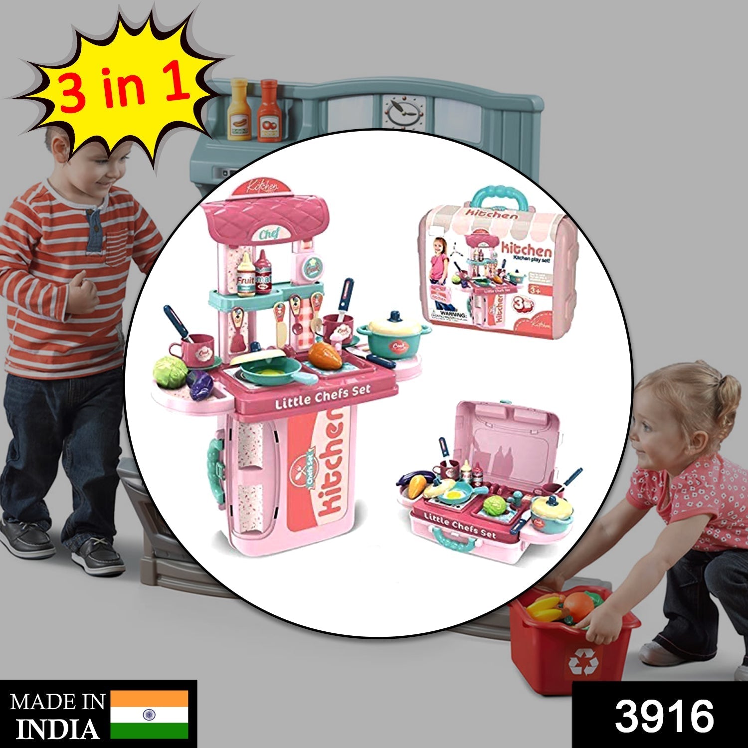 3916 Kitchen Cooking Set used in all kinds of household and official places specially for kids and children for their playing and enjoying purposes. 