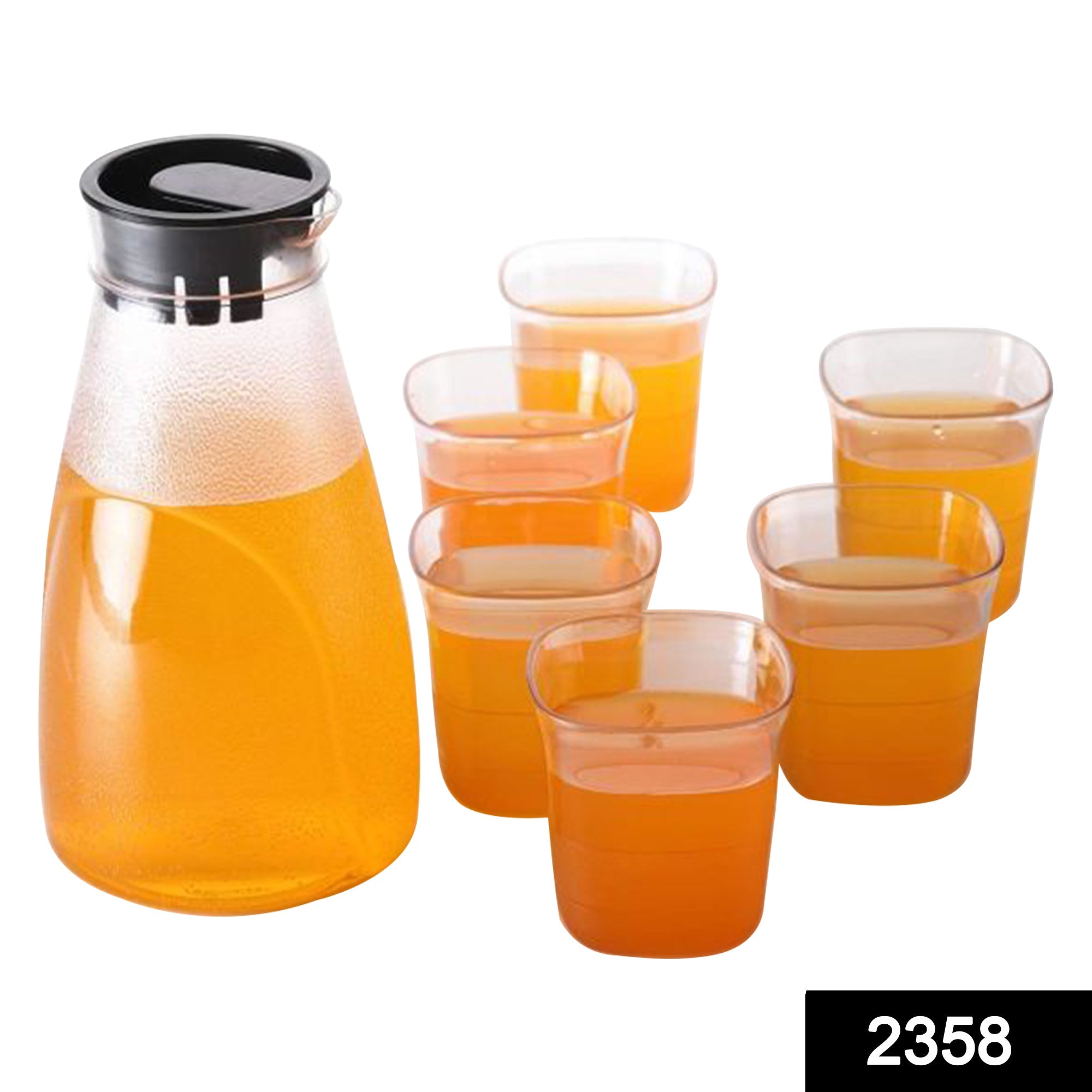 2358 Plastic Transparent Unbreakable Lemon Juice Jug Set and 6 pcs Glass 