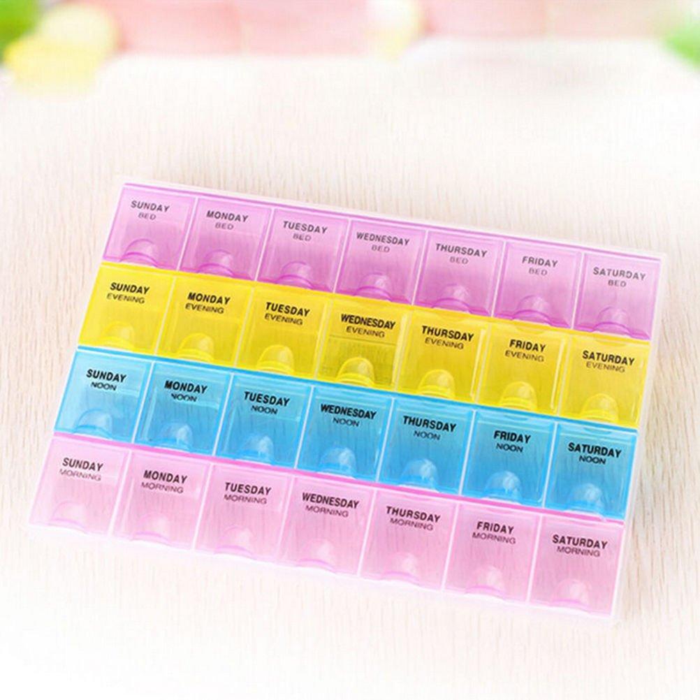 0383 Pill Case- 4 Row 28 Squares Weekly 7 Days Tablet Box Holder Medicine Storage Organizer Container DeoDap