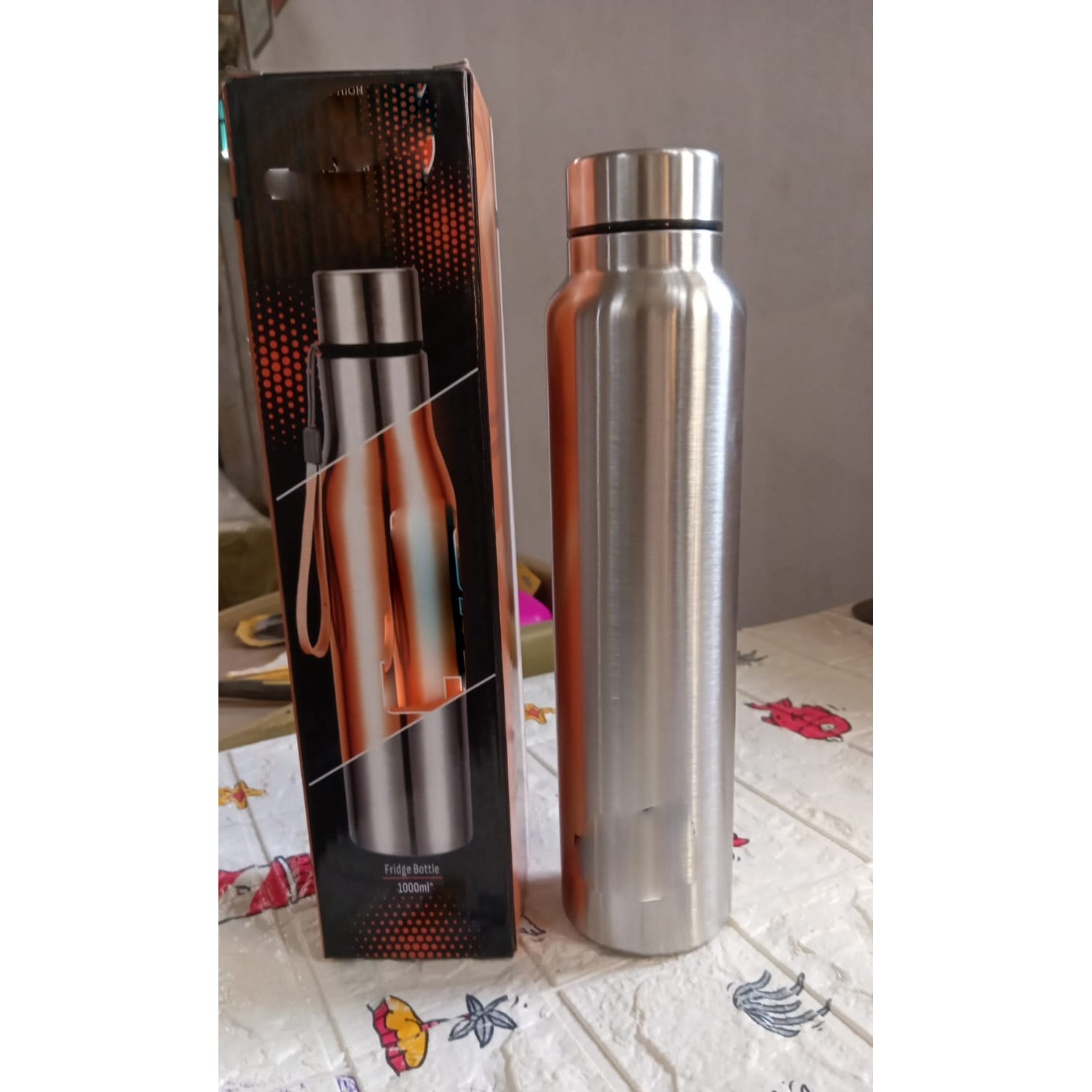 6893 Fridge Water Bottle, Stainless Steel Water Bottles, Flasks for Tea Coffee, Hot & Cold Drinks, BPA Free, Leakproof, Portable For office/Gym/School 1000 ML