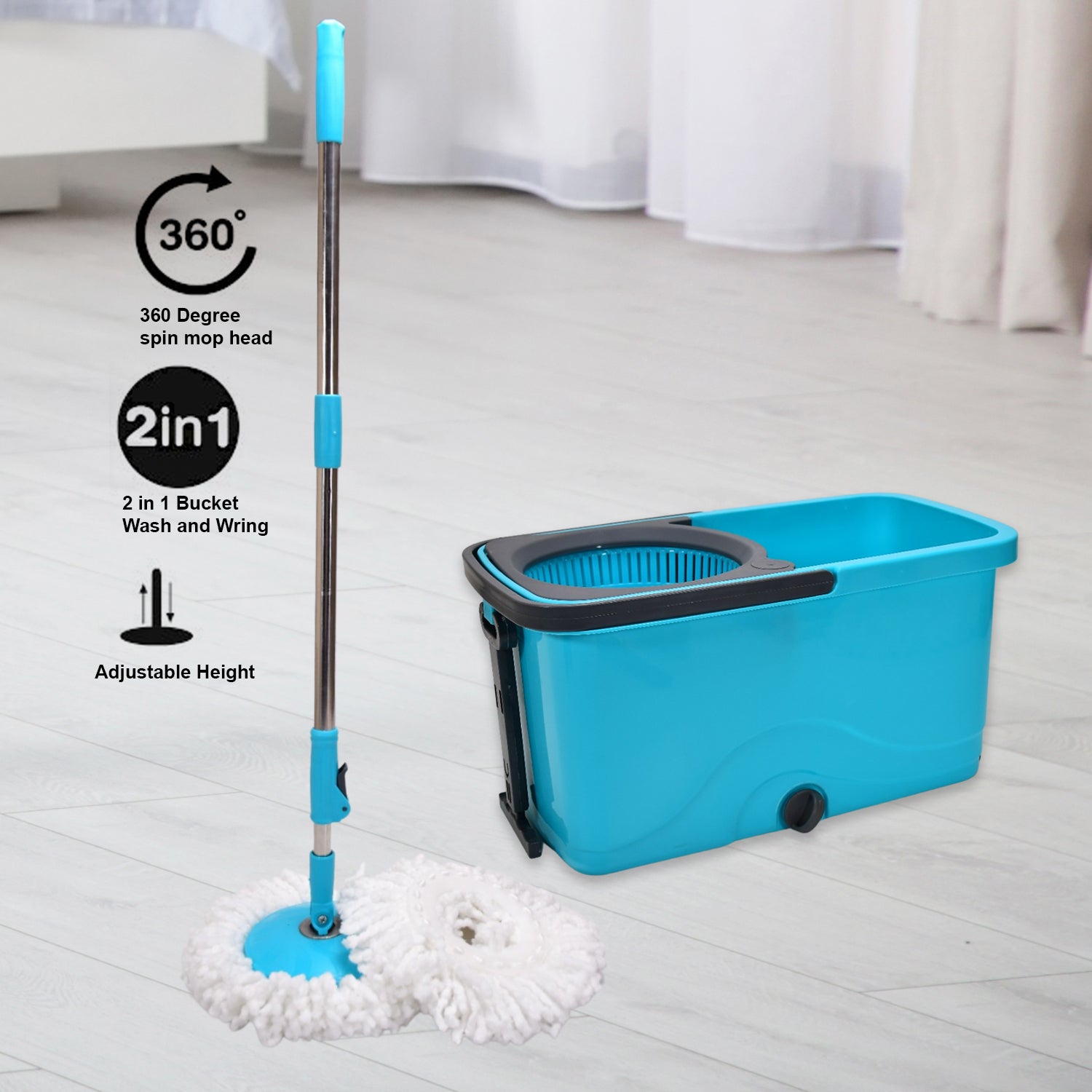 4028 Quick Spin Mop Plastic spin, Bucket Floor Cleaning, Easy Wheels & Big Bucket, Floor Cleaning Mop with Bucket DeoDap