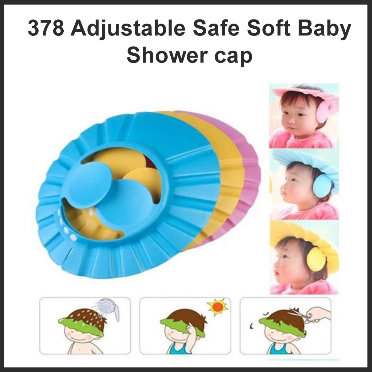 0378 Adjustable Safe Soft Baby Shower cap TOSS